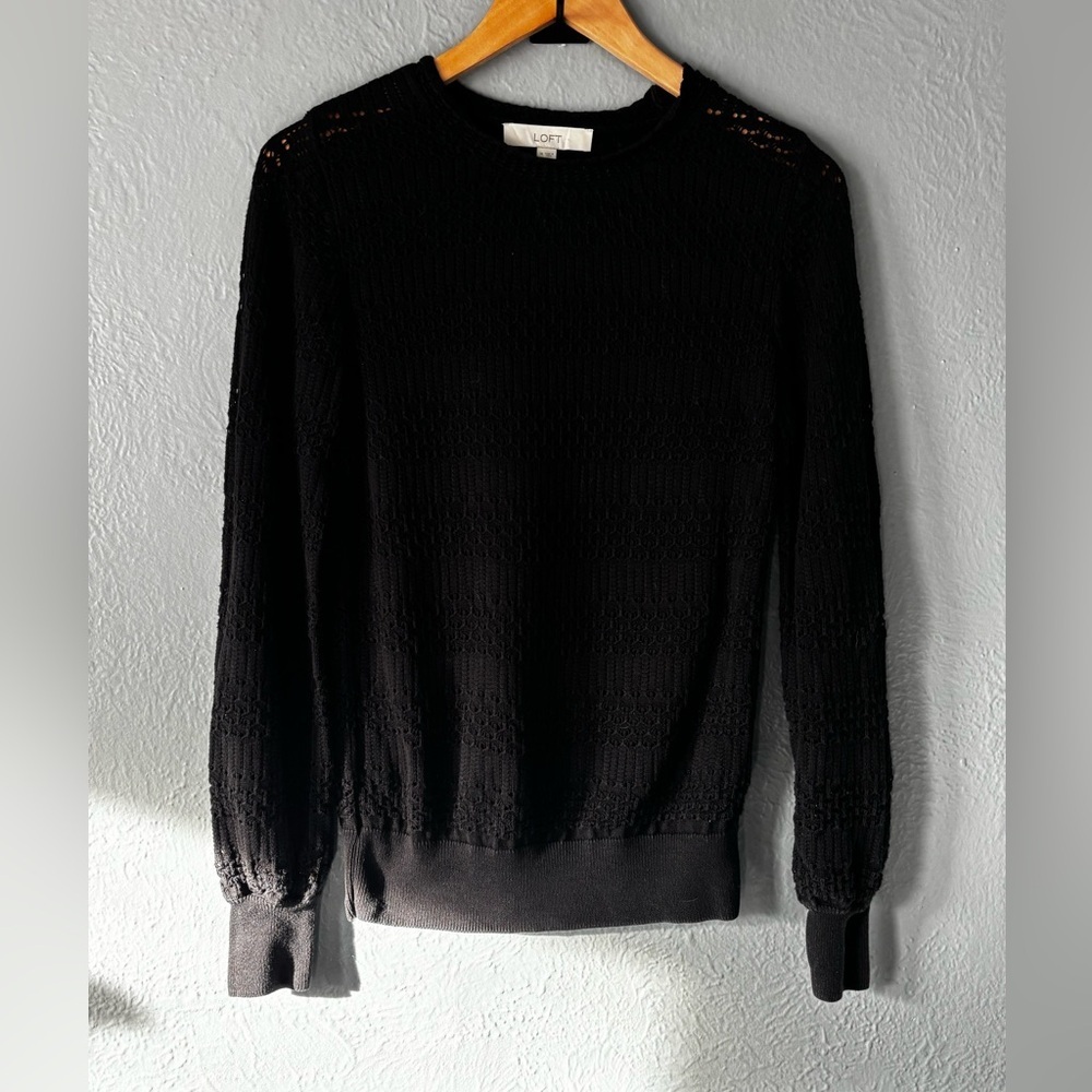 LOFT Black Lightweight Knit Sweater | Long Sleeve | Cotton | Size M